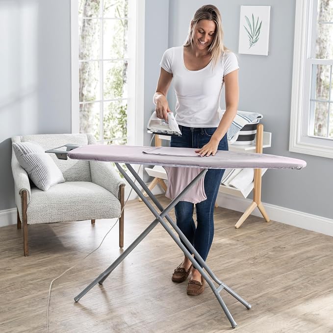 Ironing Board Full Size; Made in USA by Seymour Home Products (Light Grey). Includes Iron Rest, Cover & Pad | All-Steel Frame, 4 Heavy Duty Legs for Extra Support | Diamond Cut Mesh Top; Steam Flow