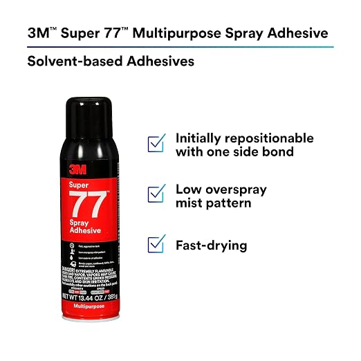 3M Super 77 Multipurpose Permanent Spray Adhesive Glue, Paper, Cardboard, Fabric, Plastic, Metal, Wood, Net Wt 13.44 oz