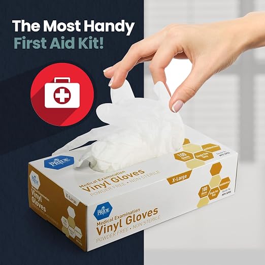 MED PRIDE Vinyl Exam Medical Gloves,Powder & Latex-Free,X-Large,100-Count