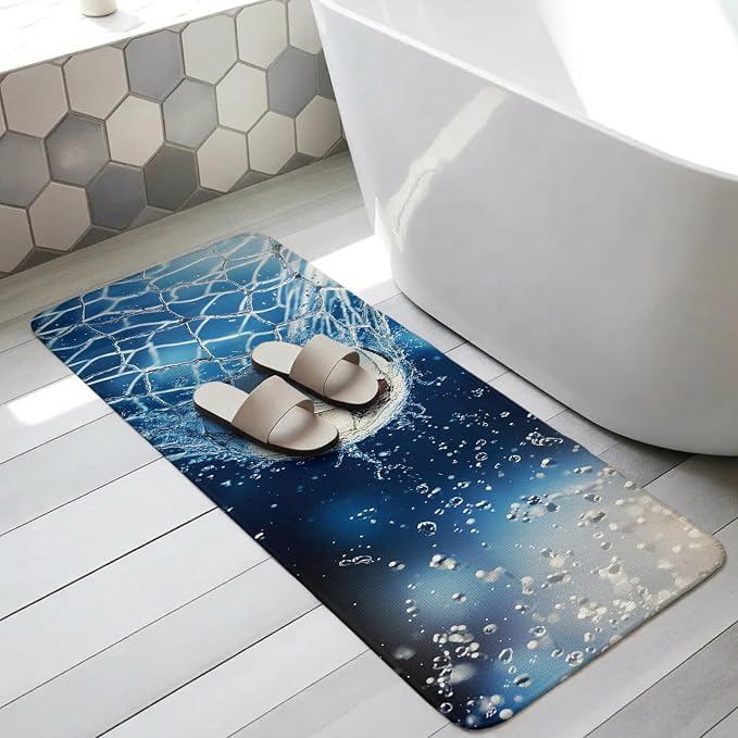 Hallway Runner Rug 31.5"x78.7", Soccer Ball Absorbent Non Slip Indoor Outdoor Carpet, Wet Net Power Shot Blue Football Low Profile Runner Rugs for Corridor Kitchen Laundry Room Mudroom Entryway