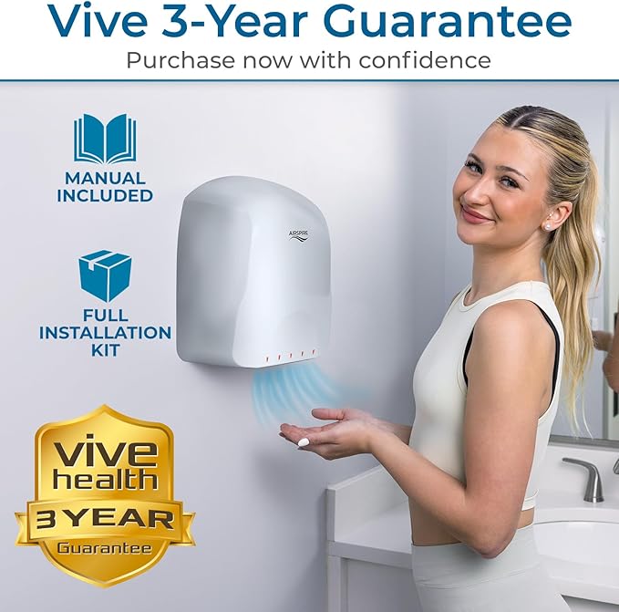 Electric Hand Dryer for Commercial Bathrooms & Home Use (110-120V) - Energy Efficient 650W Automatic Hand Dryer - HEPA Air Filtration & UV Protection - Wall Mounted, 78 dB - Cool Air (Silver)