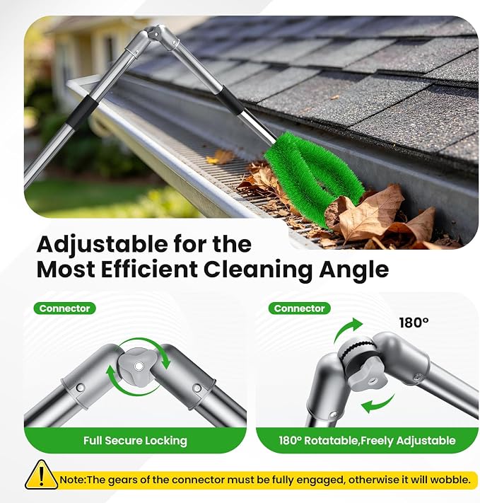 12 FT Gutter Cleaning Tools for Outdoor - Gutter Cleaner Pole with Shovel & Brush for Roof Rain Gutters, Cleans Leaves, Branches & Debris - No Ladder Needed (Green)