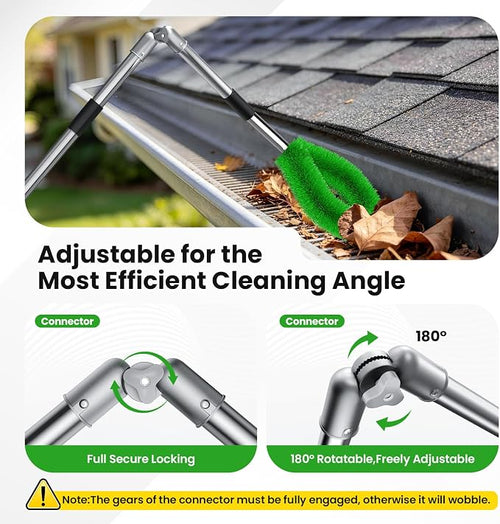 12 FT Gutter Cleaning Tools for Outdoor - Gutter Cleaner Pole with Shovel & Brush for Roof Rain Gutters, Cleans Leaves, Branches & Debris - No Ladder Needed (Green)