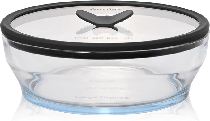Anyday 7-Cup Glass Microwave Steamer Bowl (Clear Black Sesame) | Vegetables, BPA-Free, Vented Lid, Healthy Cooking Container, Broccoli, Veggies, Meal Prep