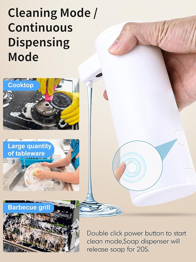 Automatic Liquid Soap Dispenser Touchless: Liquid Hand Soap Dispenser Stainless Steel - Free Touch Electric Soap Dispenser Rechargeable with Sensor for Bathroom, Commercial (White)