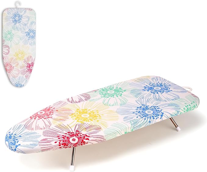 Tabletop Ironing Board 12"x29" – Portable Folding Ironing Board with Thick Felt Padding, Heat-Resistant Cover, Stainless Steel Legs, Compact & Space-Saving Design (Color Floral)