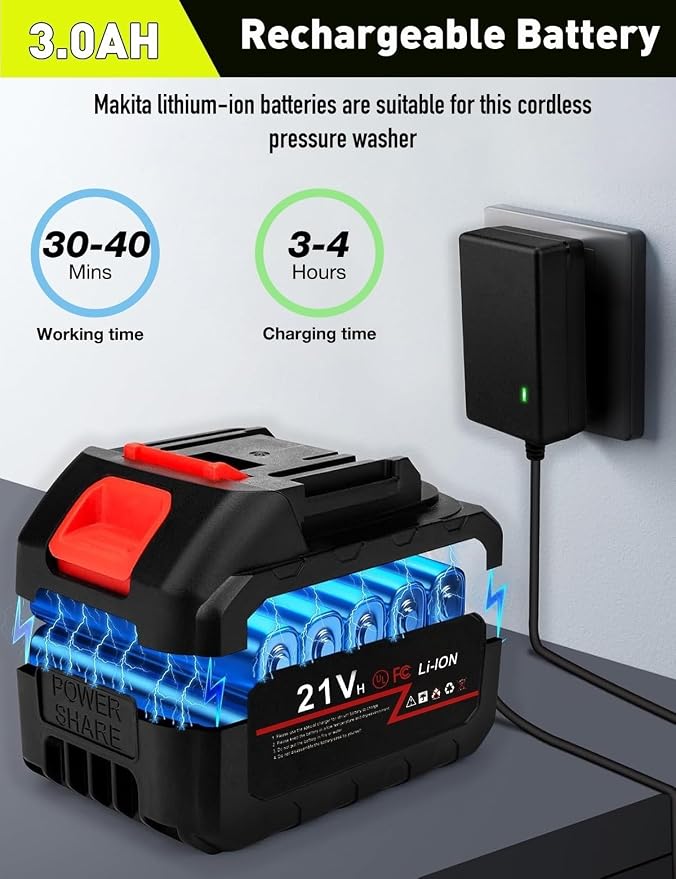 Cordless Car Washer, Lightweight Portable Cleaning Tool | 6-in-1 Nozzle, Battery Powered, Ideal for Small to Medium Cleaning Tasks, Car, Garden & Fence