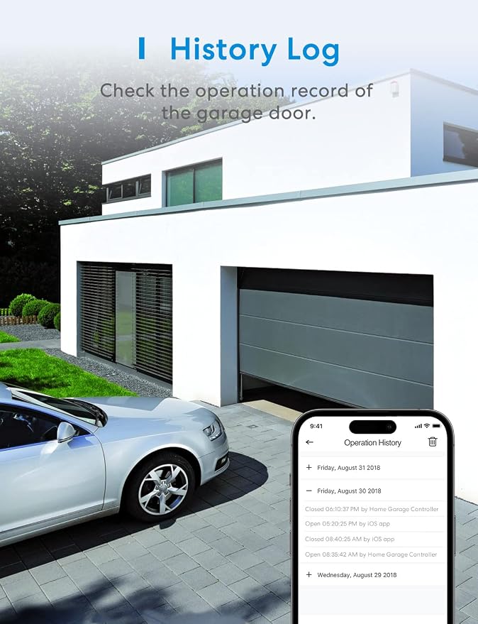 meross Smart Garage Door Opener Remote with External Antenna, Up to 3 Single Doors, Compatible with Apple HomeKit, Amazon Alexa,SmartThings, Google Assistant