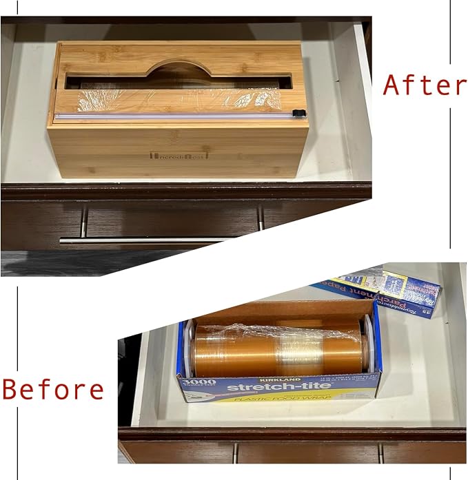 High Capacity Foil & Wrap Dispenser with Cutter, Holds up to 3000ft Plastic Wrap/1000ft Aluminum Foil, Home, Food Service, Commercial, Bamboo