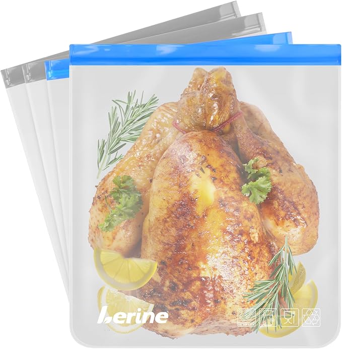 Lerine 4 Pack Dishwasher Safe Reusable 3 Gallon Freezer Bags for Marinating | Leakproof, 16"x18", BPA-Free, Food-Grade Material, Food Storage, for Turkey Brining, Meal Prep and Home Organization