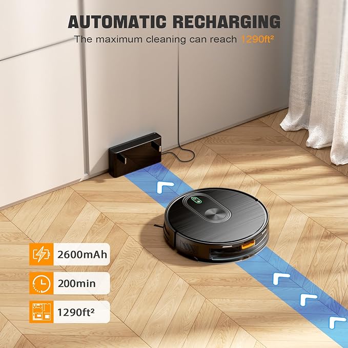 Robot Vacuum and Mop, 6500Pa Suction, 2 in 1 Robotic Vacuum with Gyro Inertial Navigation, 200 Min Runtime, App/Remote/Voice Control, Ideal for Pet Hair, Hard Floor, Carpet