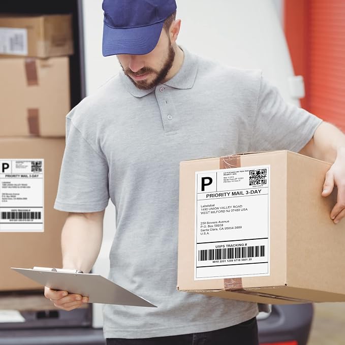 Address Labels, 2 UP Shipping Stickers for Laser & Inkjet Printers,8.5" x 5.5" Shipping Mailing Labels, 2 per Page Shipping Labels, 5 1/2 x 8 1/2 Half Sheet Labels, 200 Labels