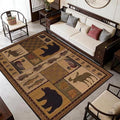 Rustic Lodge Cabin Bear Area Rug for Living Room Soft Vintage Maple Leaves Print Carpet Apartment Decor Brown Wildlife Rugs 5'x7'