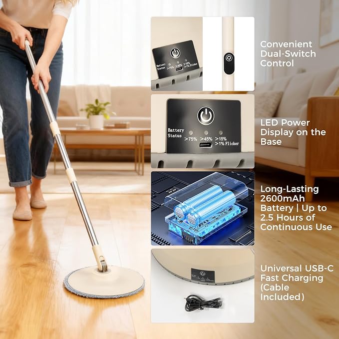Electric Spin Self-Cleaning Mop and Bucket, Rechargeable and Cordless Spinning Mop and Bucket Set Separate Dirty Water, Easy Wring Spin Mop and Bucket with Wringer Set for Floor Cleaning
