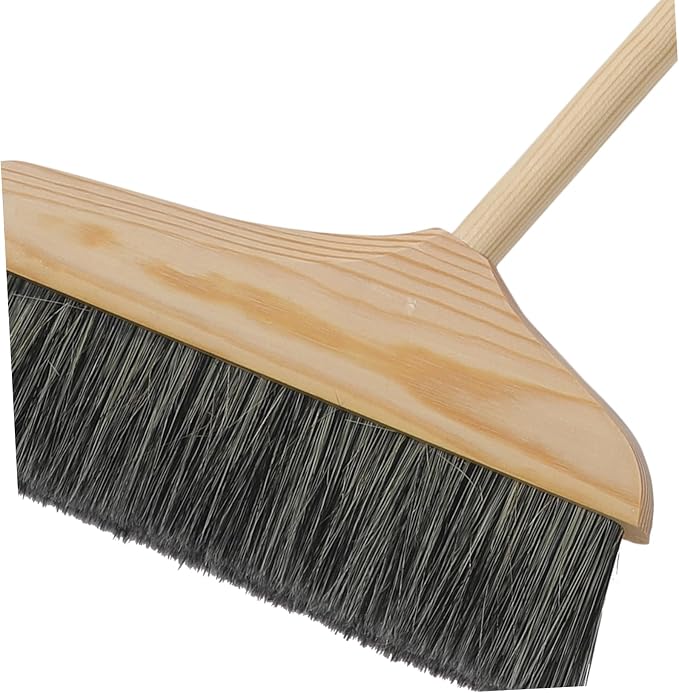 Mobestech 1 Set Solid Wood Bristle Broom and Dustpan Set Floor Broom Office Garbage Shovel Long Handle Dustpan Supple with Home Stainless Steel Toddler Soft Bucket