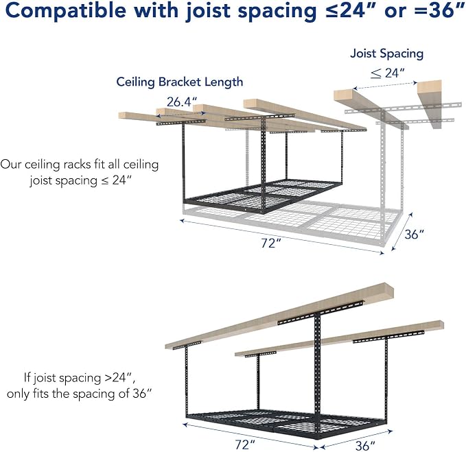FLEXIMOUNTS 3x6 Overhead Garage Storage Adjustable Ceiling Rack, Black | 450lbs Weight Capacity, 22"-40" Adjustable Organization System, Heavy-Duty Metal Ceiling Racks, Classic Series