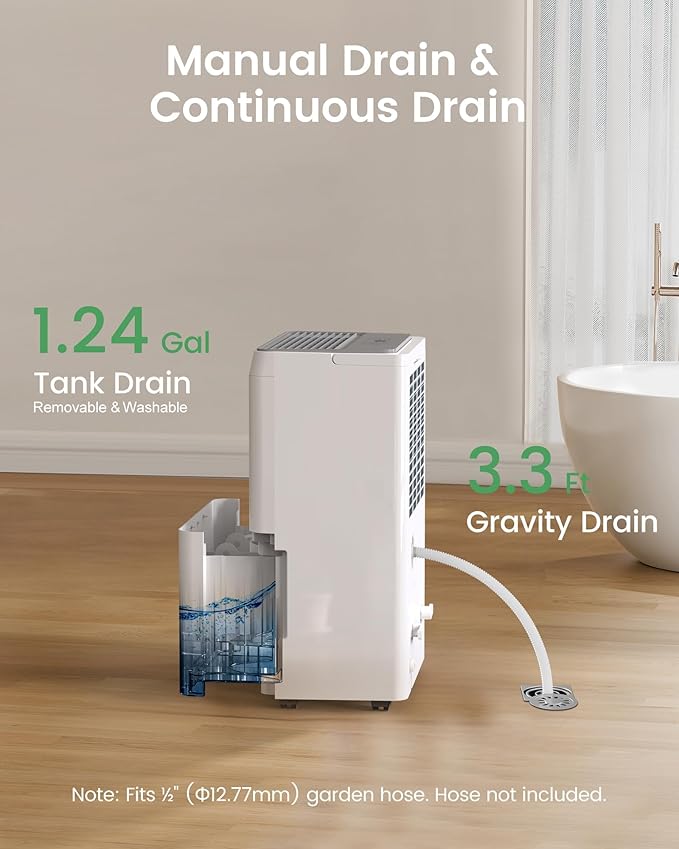 Waykar 5500 Sq.Ft Energy Star Dehumidifier for Home, Basement, Bedroom, Bathroom, Max 80 Pint/D(Standard 63 Pint/D) with Drain Hose&Water Tank, Ultra Quiet(40 dB), Intelligent Humidity Adjustment