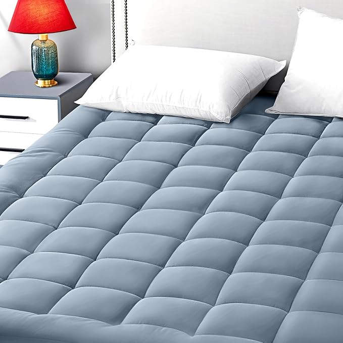 EASELAND Twin XL Mattress Pad Cotton Pillow Top Mattress Topper for Dorm | College Dorm Mattress Cover Cooling 8-21" Deep Pocket 39x80 Inches Dusty Blue,Boxing Quilted & Machine Washable