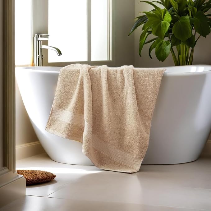 COZYART Luxury Bath Towel Set 6 Pcs, Beige 100% Turkish Cotton 650 GSM | OEKO-Tex 100 Certified Zero Twist Ring Spun, Soft Absorbent Quick Dry, Plush Fluffy, Breathable Hotel Quality for Daily Use