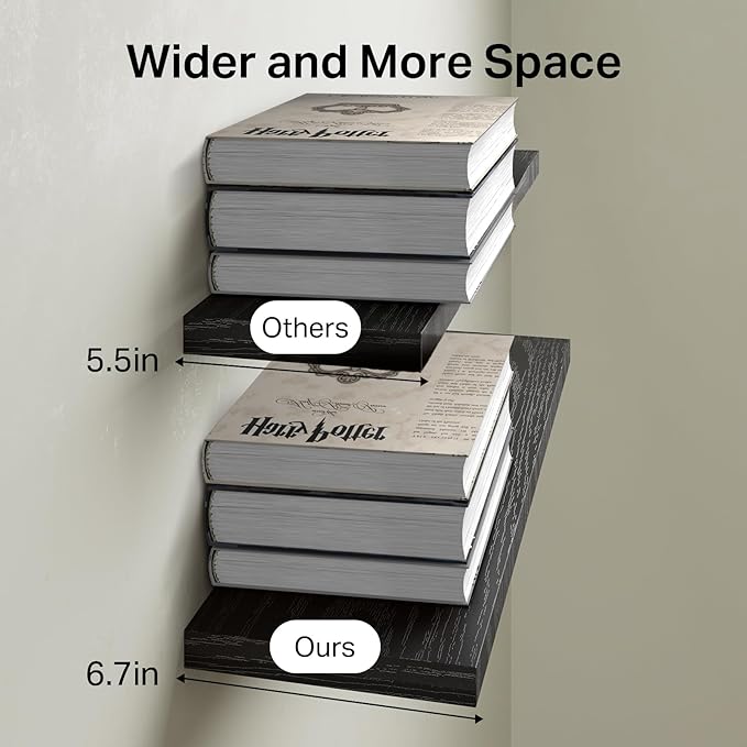 BAYKA Floating Shelves for Wall, Set of 3, 22.5 Inches Wall Mounted Rustic Wood Shelves for Bathroom, Bedroom, Living Room or Kitchen Decor, Storage for Books, Lego, Plants, Daily Necessities, Black
