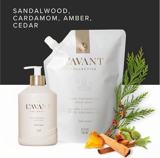 L'AVANT Collective Natural Luxury Dish Soap Refill | Plant-Based, Non-Toxic & Grease-Cutting, Refill for Glass Bottle, 32 Fl Oz | Ambre Santal
