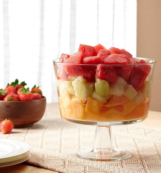 Godinger Trifle Bowl, Fruit Bowl, Italian Made Crystal Glass Footed Trifle Bowls, Dessert Display Cake Stand - Made in Italy