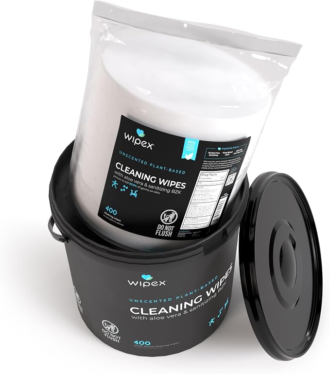 Wipex Fitness Sanitizing Wipes, 400ct Refill Rolls for Dispensers, Safe Sanitizing BZK and Aloe Vera, Unscented, Fits all Commercial Dispensers, (Refills Only - Antibacterial, 400 Count (Pack of 2)