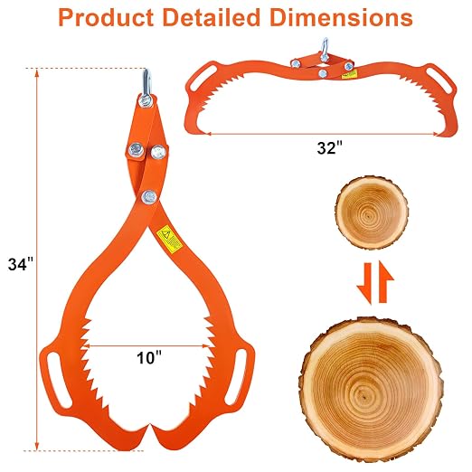 32 Inch Log Lifting Tongs, 2 Serrated Claw Hook Grapple Timber Claw | Heavy Duty Log Grapple, Swivel Logging Tongs, Lumber Skidding, Grapple Timber Tool for Tractors, Trucks, ATVs