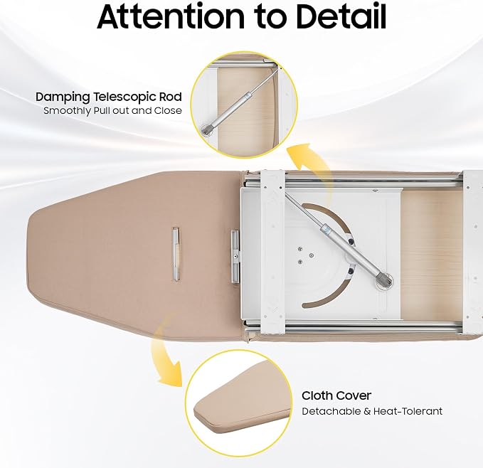 Foldable Cabinet Ironing Board Retractable Khaki Ironing Station | Sturdy Load-Bearing Structure, Adjustable Rotation Design, Easy Install Compact Fold Size fit Wardrobe Drawer Cabinet Use