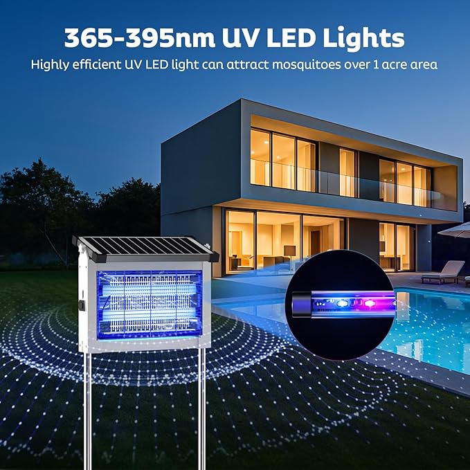 OnBeam Solar Bug Zapper Outdoor, Mosquito Zapper Waterproof Electric Fly Zapper Rechargeable Mosquito Killer Lamp with 10W Solar Panel, 4500V Cordless Fly Trap for Backyard, Patio, Garden, RV, Camping