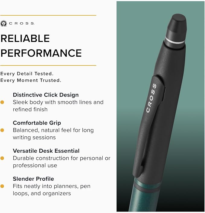 Cross Click Tuxedo Satin Metallic Green Ballpoint Pen - High-End Writing Tool for Versatile Use - Smooth Writing & Journaling - Elegant Accessory - Long-Lasting - Black Ink - Includes Gift Box