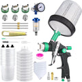 HVLP Air Spray Gun Kit Includes 10 Disposable 650ml Paint Cups with 1.4/1.7/2.0mm Nozzles. The Automotive Paint Spray Gun can be Used for Primer, Clear Topcoat Application (Green)