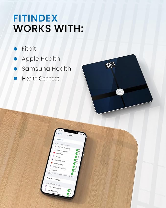 FITINDEX Wi-Fi Scale for Body Weight, Smart Scale with BMI, Body Fat, Muscle Mass, Digital, Bluetooth, Bathroom,13 Body Composition Analysis Health Monitor