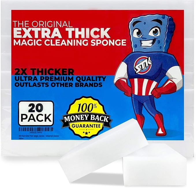 STK 20 Pack Extra Thick Magic Cleaning Pads - Eraser Sponge for All Surfaces - Kitchen-Bathroom-Furniture-Leather-Car-Steel - Just Add Water to Erase All Dirt - Melamine - Universal Cleaner