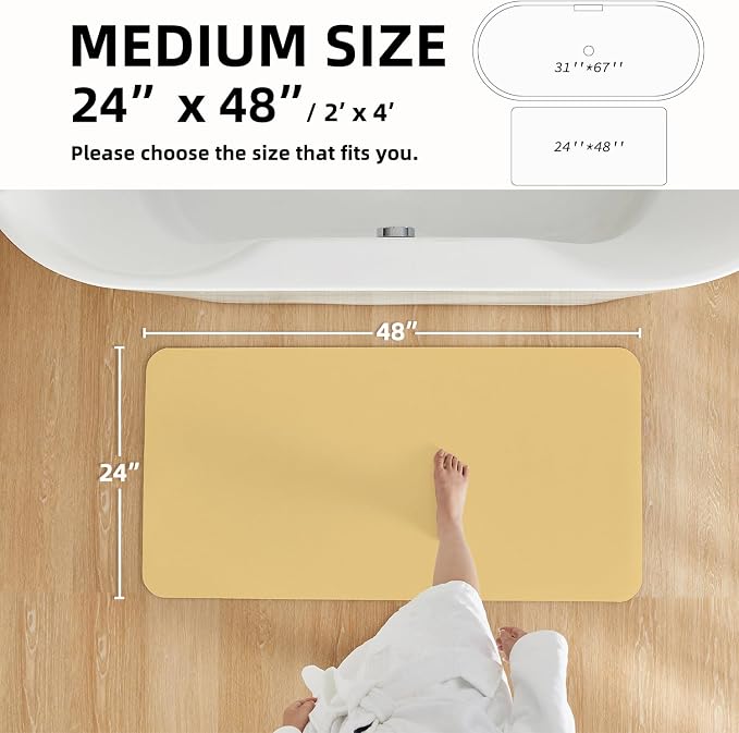 TYUU Bathroom Mat Quick Dry, Bathroom Rugs Non Slip Washable Thin Absorbent Bath Mat Fits Under Door Bathroom Floor Mat Perfect for Bath, Shower, or Sink 24"x48" Light Yellow