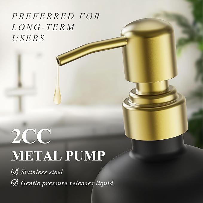 Cisily Kitchen Soap Dispenser Set Comes with Ceramics Sponge Holder, Gold Pumps, and Instant Dry Tray, Hand and Dish Soap Dispenser Set (4, Gold + Black + Sponge Holder)