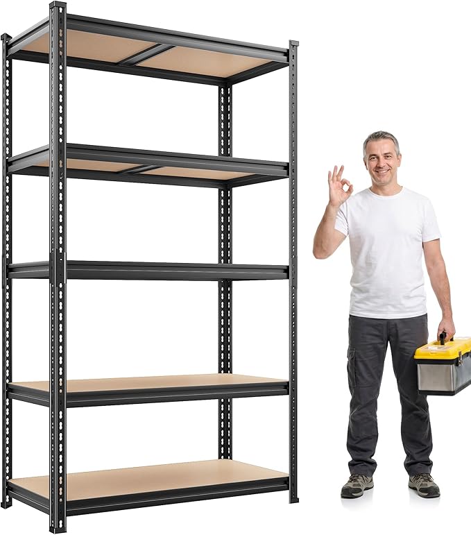 REIBII 2400LBS Garage Shelving,36" Wx16" Dx72" H Shelves for Basement | Adjustable 5-Tier Shelving Unit,High-Density MDF Shelves,Heavy Duty Storage Shelves,Easy Assembly,For Pantry Workshop Storage