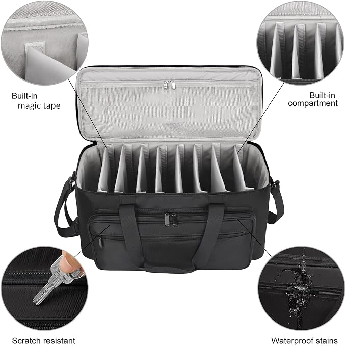 AKOZLIN Large Travel Gig Band Cable File Bag With Detachable Dividers,DJ Cord Organizer Case for Laptop,DJ Gear,Sound Instrument and Musician Accessories