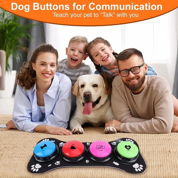 Dog Buttons for Communication,8Pcs Talking Button Set with 30s Recordable Voice Pet Training Buzzers with 2 Mats & 2 Stickers, Talking Buttons for Dogs & Cats (Batteries Not Included)