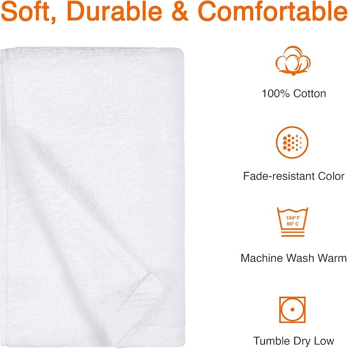Amazon Basics 8-Pack Soft, Highly Absorbent, Quick-Dry Hand Towels, 100% Cotton, 28" x 16", White