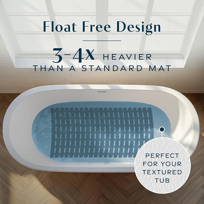 SlipX Solutions Weighted Non Slip Bath Mat for Textured Tub & Shower Surfaces, Patent Pending, Anti Slip Bathtub Safety Without Suction Cups, Doesn’t Float, Works on Tile & Stone 31” x 15”, Black