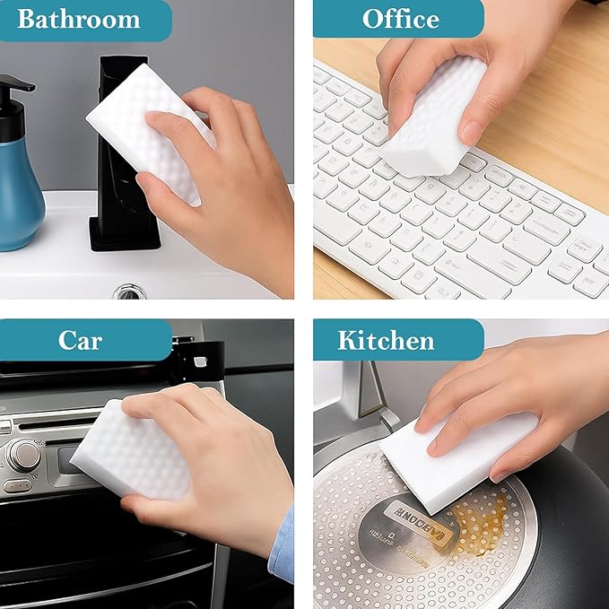 Magic Eraser Cleaning Sponge | Pack of 4 | Chemical-Free, Multi-Purpose Wipe for Effortless Cleaning of Kitchen, Bathroom, Walls, Shoes & More – Tough on Stains, Gentle on Surfaces (AA)