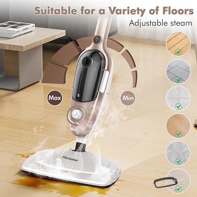 Steam Mop - All-in-one Powerful Handheld Steam Cleaner Detachable Floor Steamer with 11 Accessories, MultiPurpose Steamer for Hardwood Floors, Clothes,Windows,Tiles,Carpet, Whole Home Use(Rose Gold)