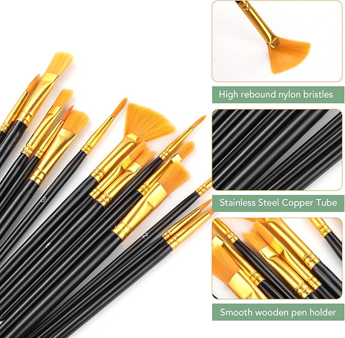 AROIC Acrylic Paint Brush Set,2pack/30pcs Nylon Hair Oil Watercolor Rock Face Painting Artist Paint Brushes, 15 Sizes Paint Brush Set for All Purposes Kids Adult Arts Painting Brush Supplies.