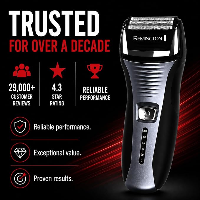 Remington F5 Power Series Foil Shaver, Electric Razor for Men, Cordless Rechargeable with Pop Up Trimmer, Pivot & FlexFoil Technology, Lightweight Handheld Design, Black