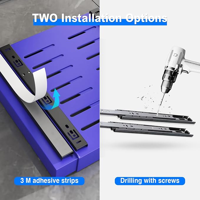 Mustorn 2 Pack Pull Out Cabinet Organizer, Expandable Slide Out Drawers for Kitchen Cabinets Peel and Stick Pullout Drawer Heavy Duty Sliding Shelves for Cupboard, Pantry, Bathroom(16.5" Deep, Blue)