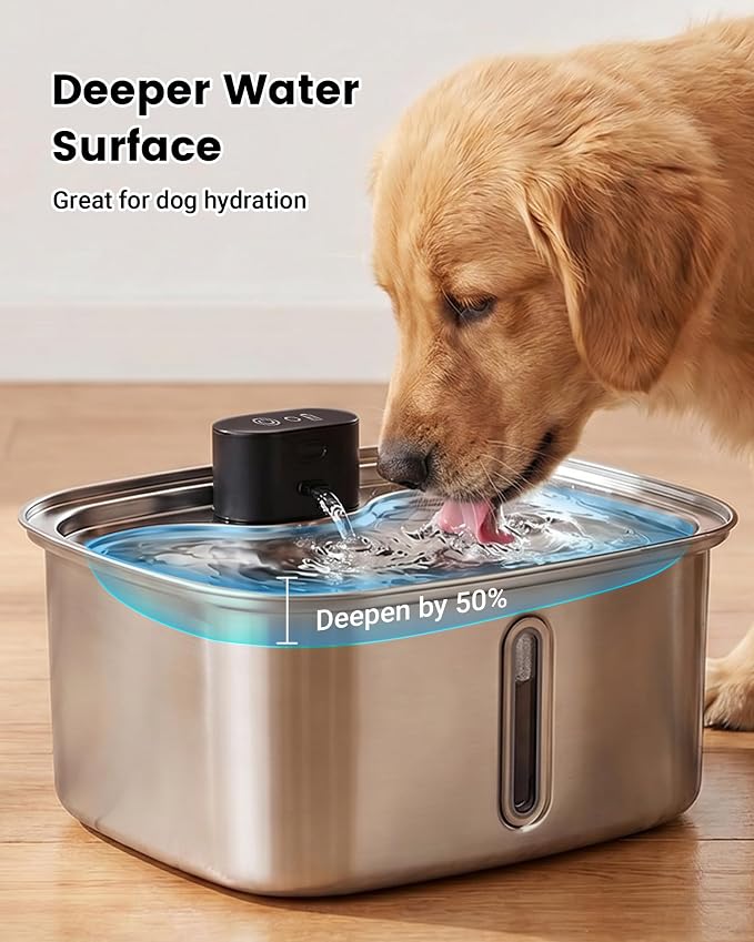 Smart Dog Water Bowl Dispenser Large, 10L/ 2.64Gal Cordless Dog Water Fountain Stainless Steel with APP Monitoring, 4000mah Automatic Cat Water Fountain for Mutil-Pets Large Dogs, 3 Fountain Modes