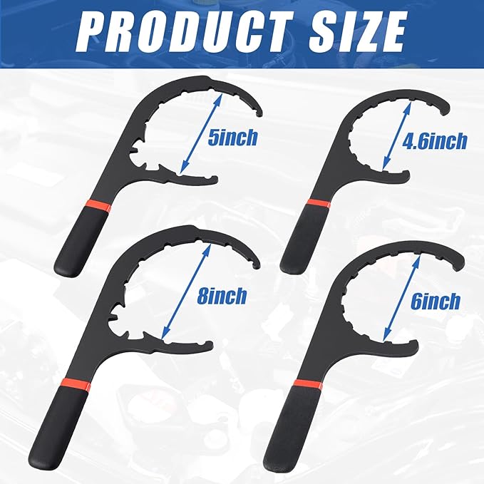 4 Pcs 4.6'', 5'', 6'', 8'' Fuel Filter Wrench Set, Compatible with Various Fuel Filter Sizes Include Water Separator, Engines, Non-slip Grip, Red & Black