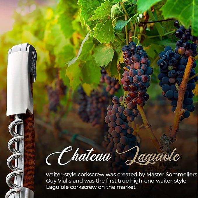 Chateau Laguiole Classic Corkscrew - Snake Wood Luxury Wine Opener - Made in France - Sommelier Wood Handle With Leather Sheath & Gift Box