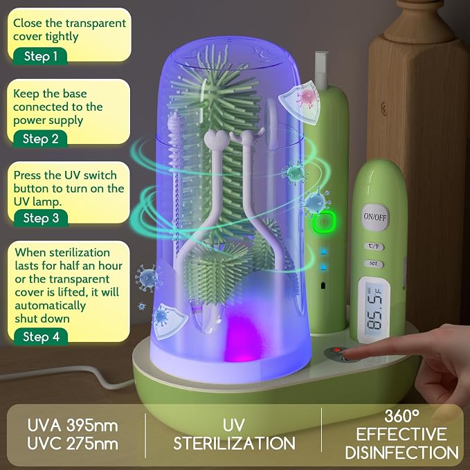 Electric Bottle Brush Cleaner,Wireless Charging Electric Baby Bottle Brush Cleaner,Nipple/Straw/Bottleneck Brush,Food Thermometer,Formula Mixer-IPX7 Waterproof,Travel Bottle Cleaner Kit for Newborn